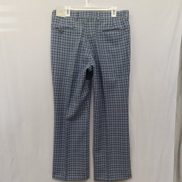 VTG NWT 60S/70S Sears Roebuck Co. 36x30 Mens Dress Pants Blue Plaid Disco Flare - Picture 3 of 13